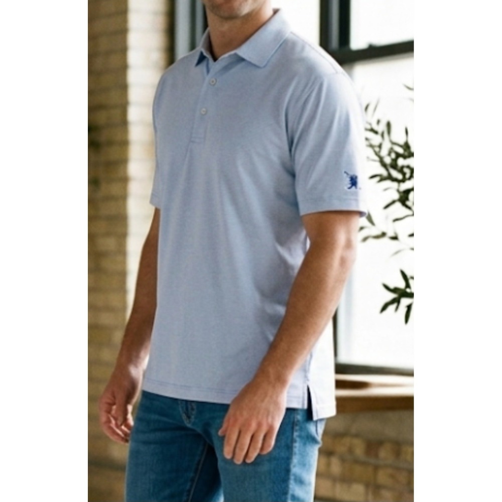Clark Gregory men's polo a blue and white horizontal striped  embroidered logo L
